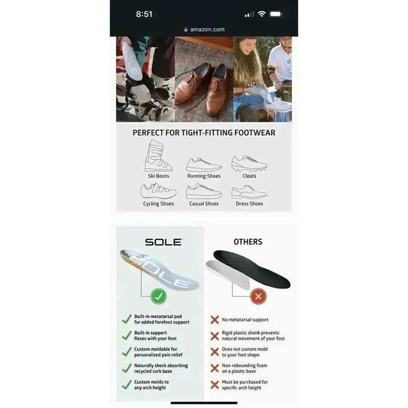 Sole Insoles NIB- Superior Support for Pain Relief (size women’s 10) - Picture 8 of 11